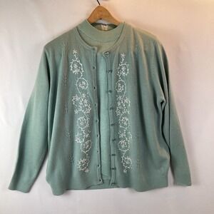 KORET Two Piece Twin Sweater Set Sage Green Sz M Chest 44" Cottage Core Retro